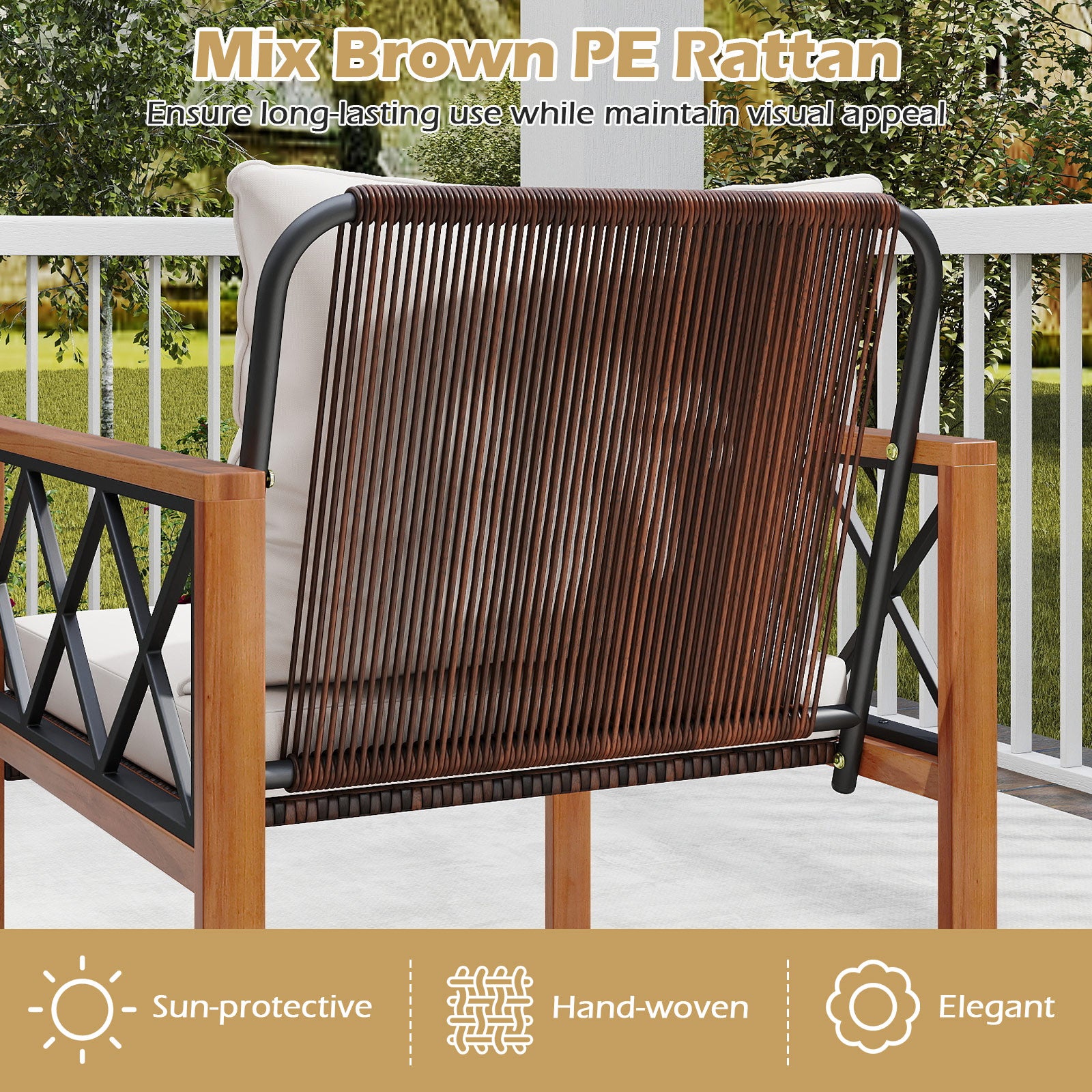 5 Pieces PE Wicker Patio Furniture Set with Acacia Wood Frame Patio Dining Sets at Gallery Canada