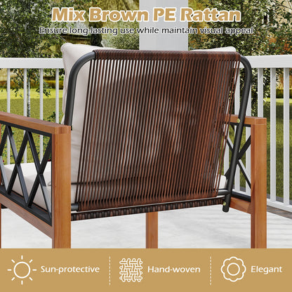 5 Pieces PE Wicker Patio Furniture Set with Acacia Wood Frame Patio Dining Sets at Gallery Canada