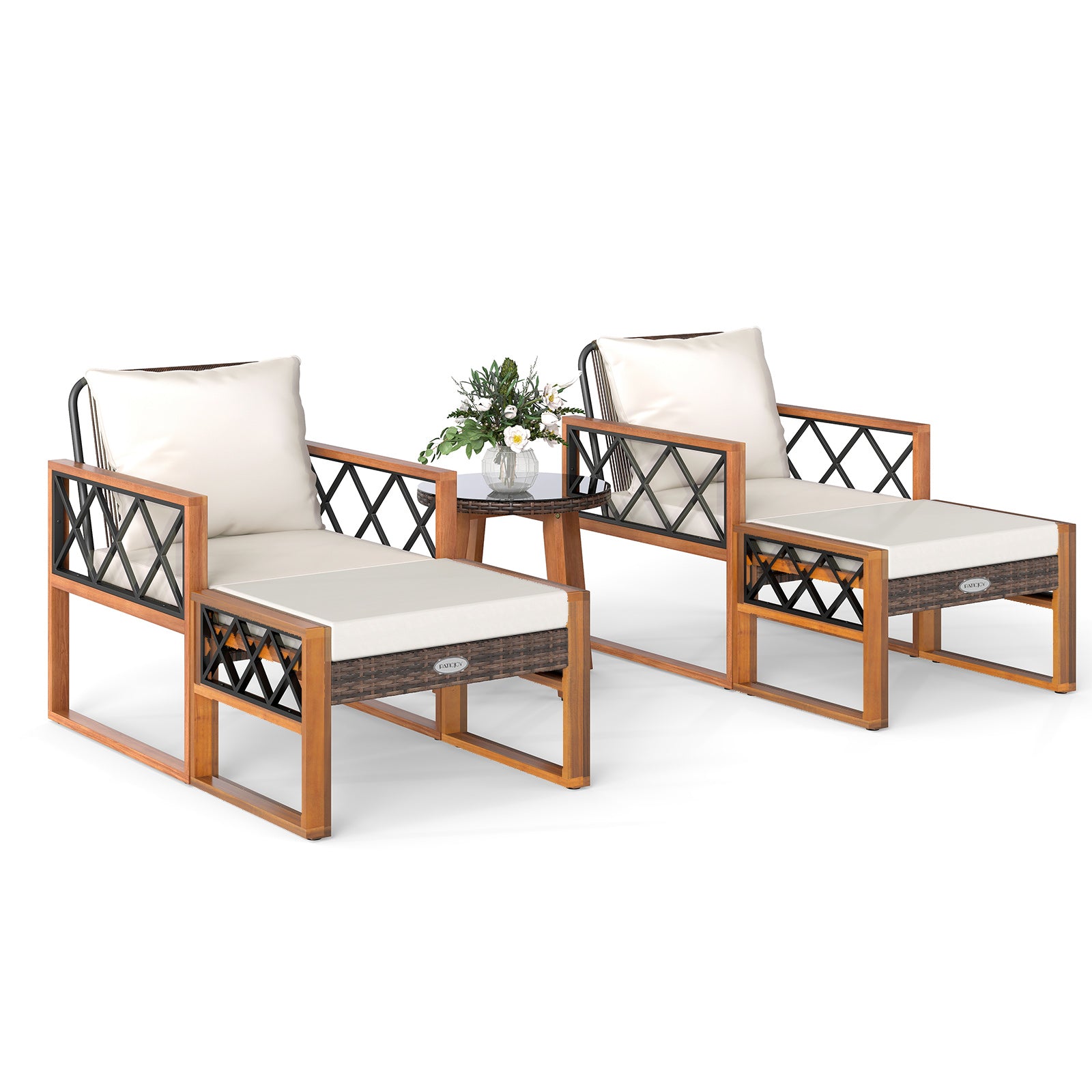 5 Piece PE Rattan Patio Set, Acacia Wood Outdoor Furniture Patio Conversation Sets at Gallery Canada