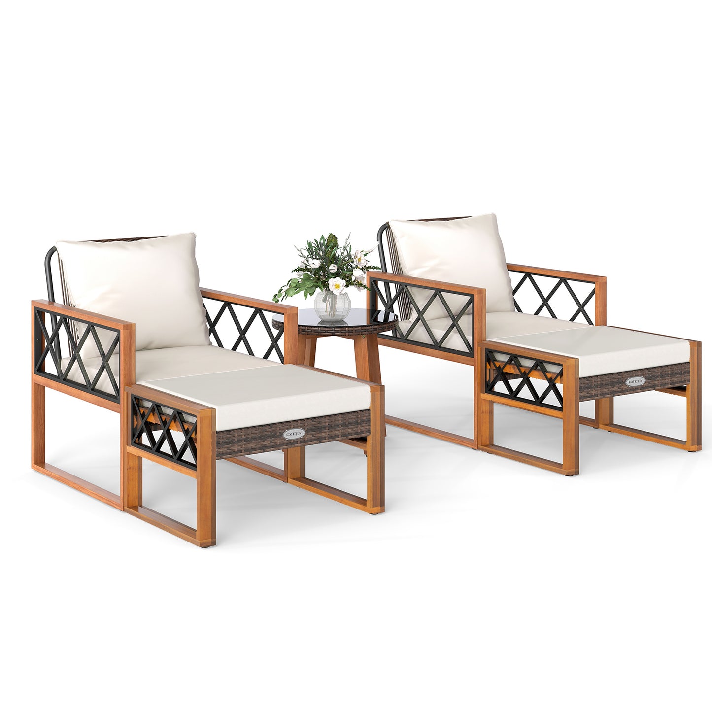5 Piece PE Rattan Patio Set, Acacia Wood Outdoor Furniture Patio Conversation Sets at Gallery Canada