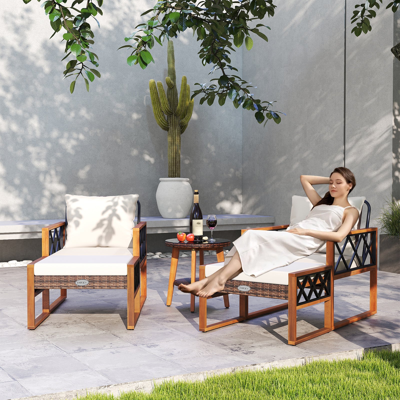 5 Piece PE Rattan Patio Set, Acacia Wood Outdoor Furniture Patio Conversation Sets at Gallery Canada