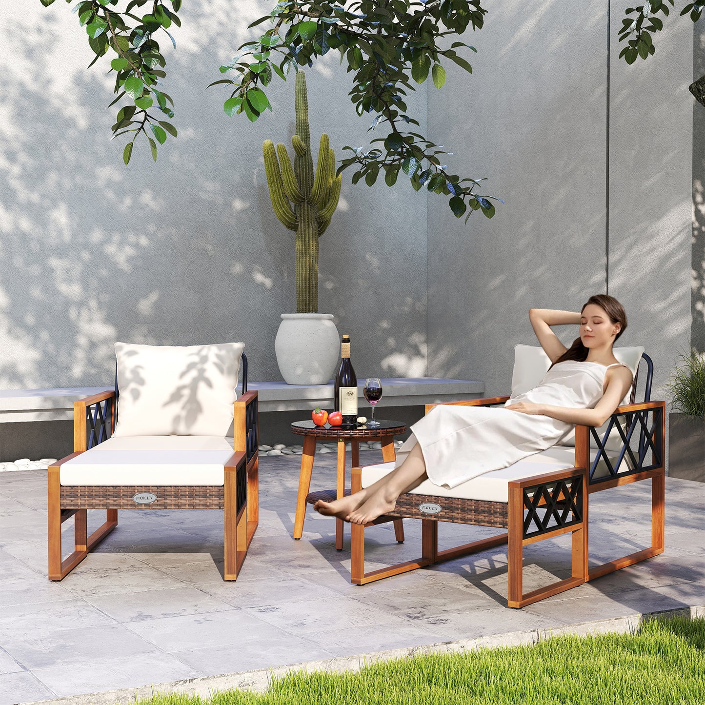 5 Piece PE Rattan Patio Set, Acacia Wood Outdoor Furniture Patio Conversation Sets at Gallery Canada
