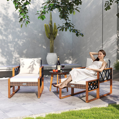 5 Piece PE Rattan Patio Set, Acacia Wood Outdoor Furniture Patio Conversation Sets at Gallery Canada