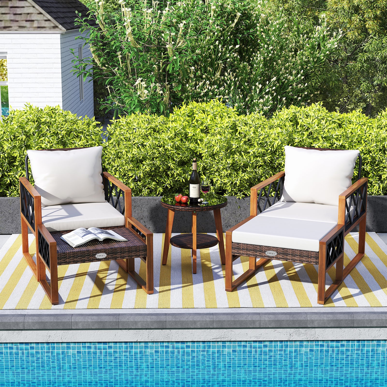 5 Piece PE Rattan Patio Set, Acacia Wood Outdoor Furniture Patio Conversation Sets at Gallery Canada