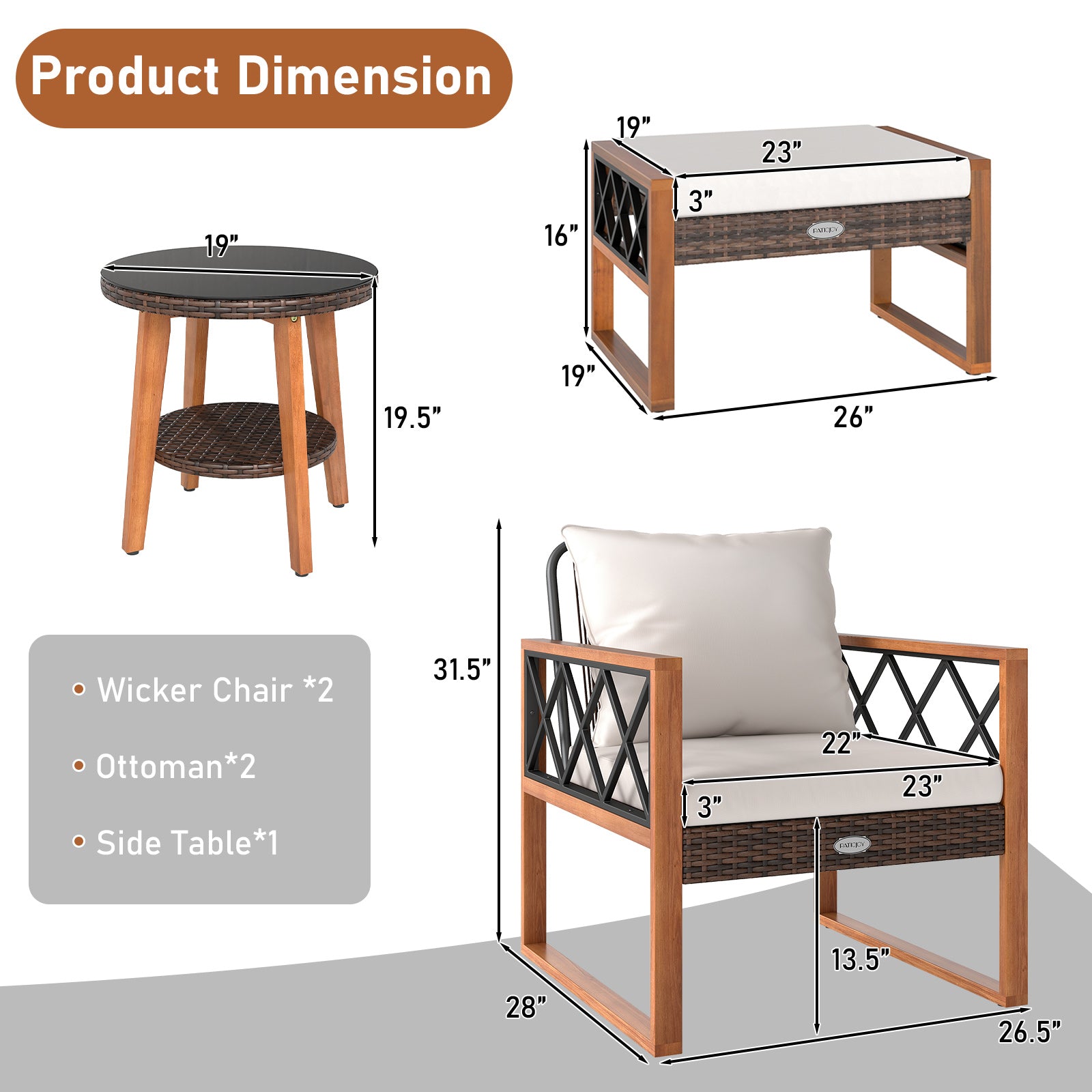 5 Piece PE Rattan Patio Set, Acacia Wood Outdoor Furniture Patio Conversation Sets at Gallery Canada