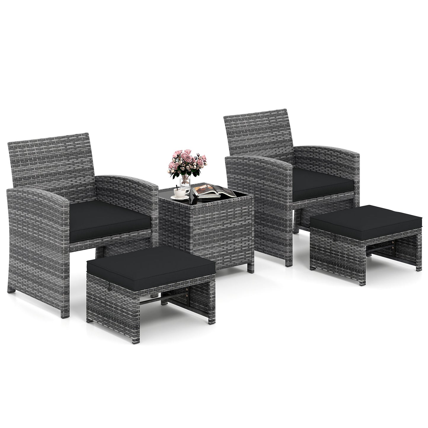 5-Piece Patio Furniture Set, PE Wicker Outdoor Lounge Chairs, 2 Ottomans, Black Outdoor Sectionals at Gallery Canada