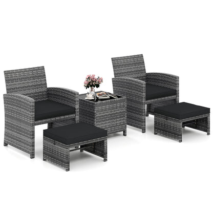 5-Piece Patio Furniture Set, PE Wicker Outdoor Lounge Chairs, 2 Ottomans, Black Outdoor Sectionals at Gallery Canada
