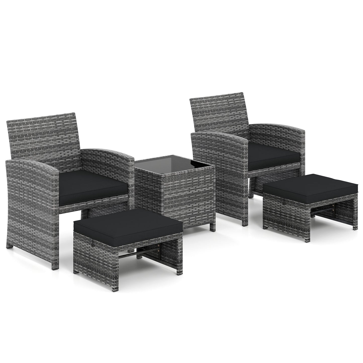 5-Piece Patio Furniture Set, PE Wicker Outdoor Lounge Chairs, 2 Ottomans, Black Outdoor Sectionals at Gallery Canada