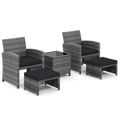5-Piece Patio Furniture Set, PE Wicker Outdoor Lounge Chairs, 2 Ottomans, Black Outdoor Sectionals at Gallery Canada