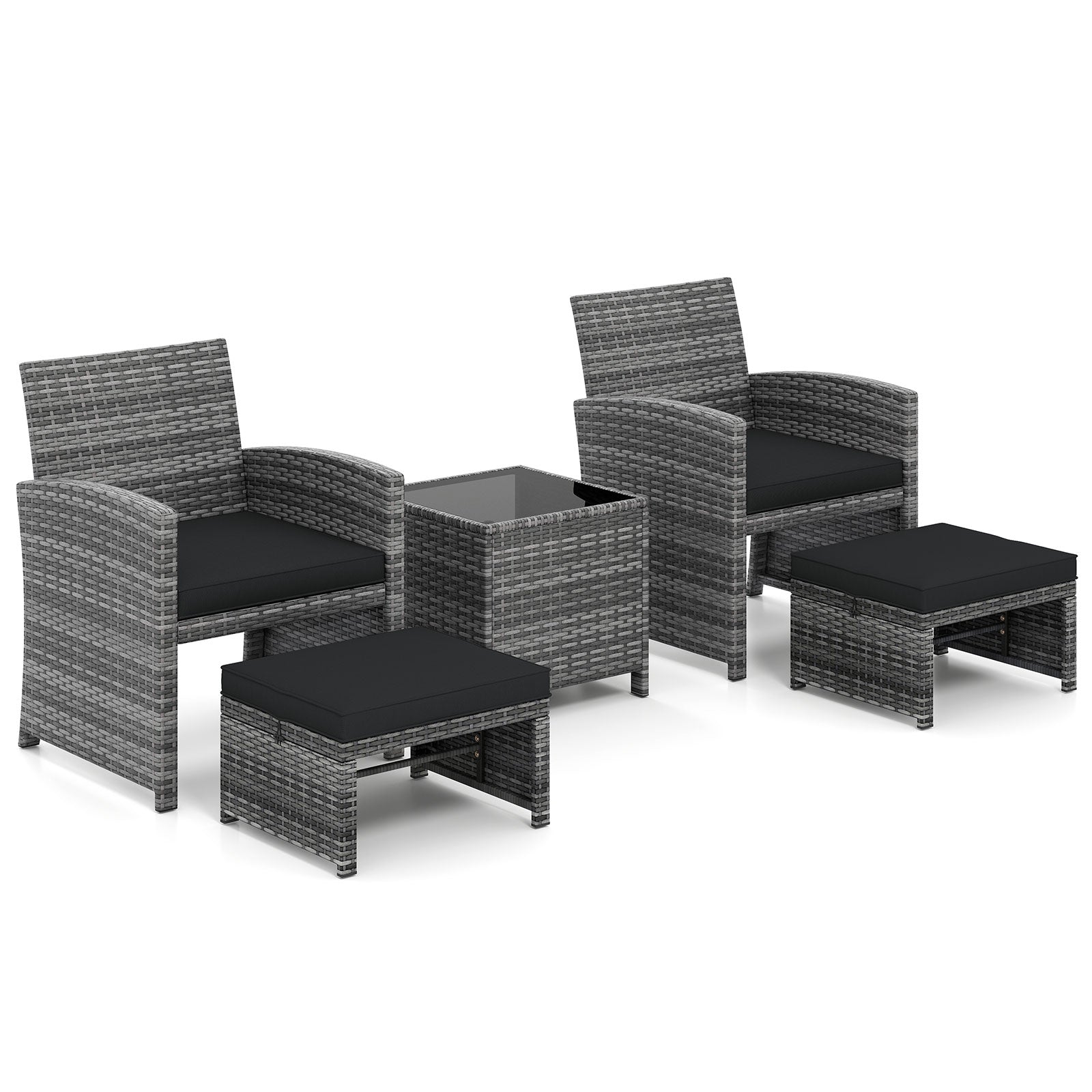 5-Piece Patio Furniture Set, PE Wicker Outdoor Lounge Chairs, 2 Ottomans, Black Outdoor Sectionals Black at Gallery Canada