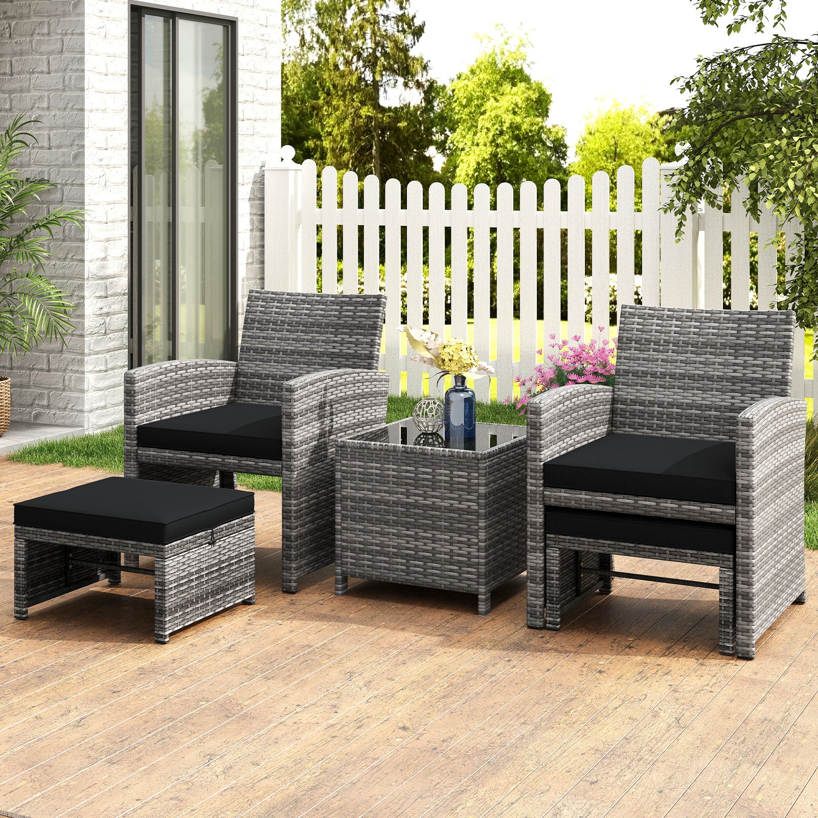 5-Piece Patio Furniture Set, PE Wicker Outdoor Lounge Chairs, 2 Ottomans, Black Outdoor Sectionals at Gallery Canada