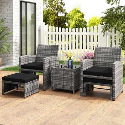 5-Piece Patio Furniture Set, PE Wicker Outdoor Lounge Chairs, 2 Ottomans, Black Outdoor Sectionals at Gallery Canada