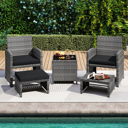 5-Piece Patio Furniture Set, PE Wicker Outdoor Lounge Chairs, 2 Ottomans, Black Outdoor Sectionals at Gallery Canada