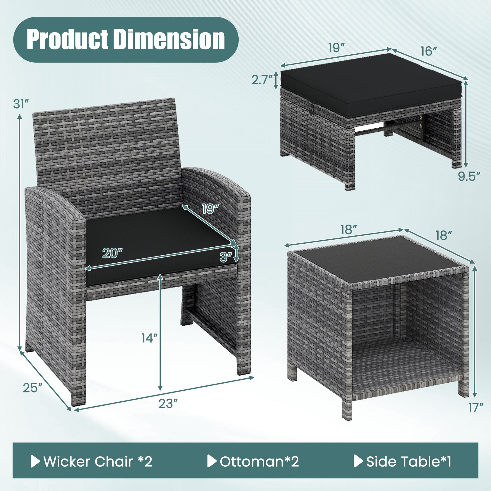 5-Piece Patio Furniture Set, PE Wicker Outdoor Lounge Chairs, 2 Ottomans, Black Outdoor Sectionals at Gallery Canada