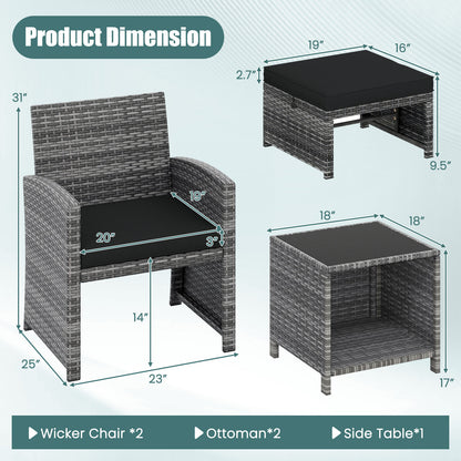 5-Piece Patio Furniture Set, PE Wicker Outdoor Lounge Chairs, 2 Ottomans, Black Outdoor Sectionals at Gallery Canada