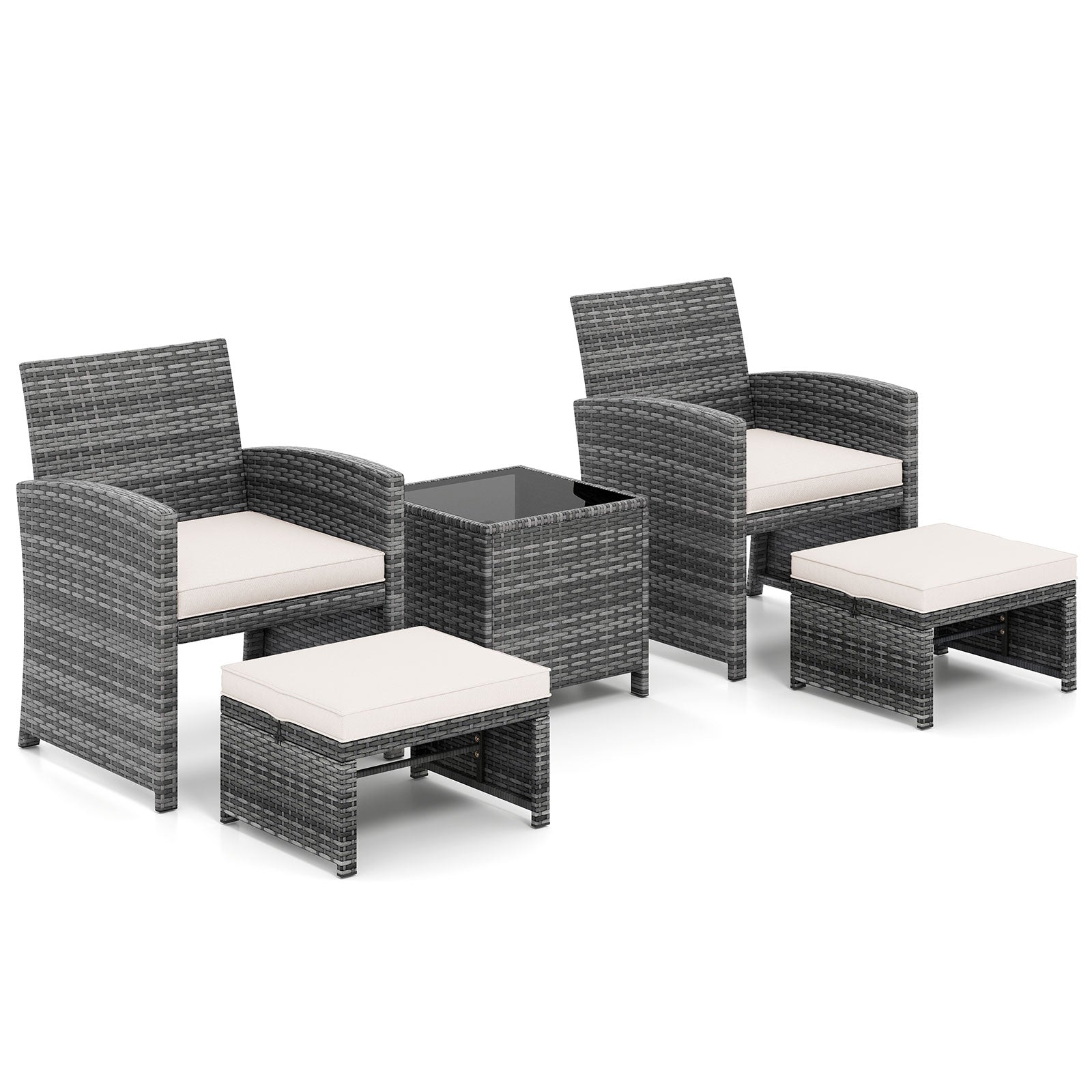 5-Piece Patio Furniture Set, PE Wicker Outdoor Lounge Chairs, 2 Ottomans, White Outdoor Sectionals at Gallery Canada