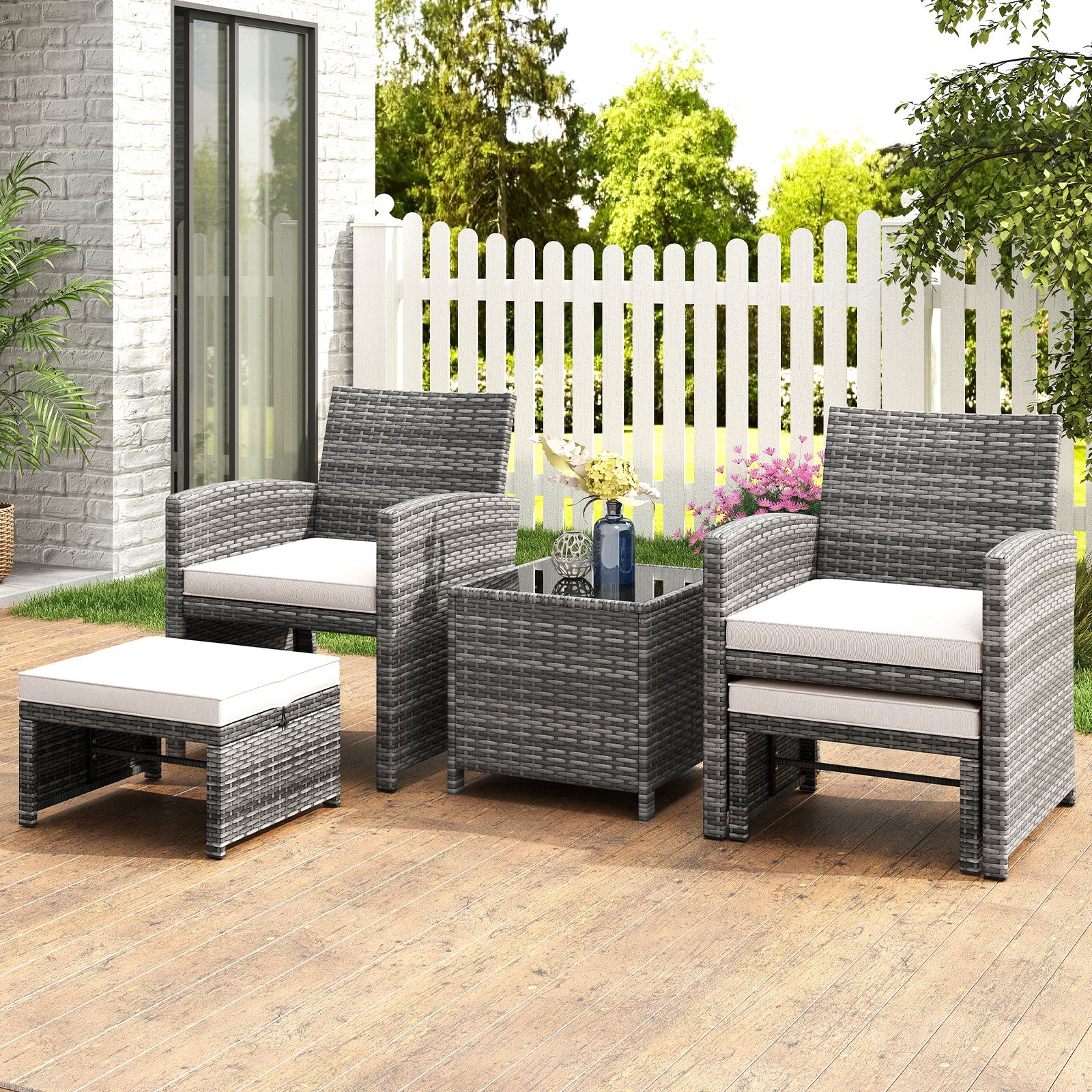 5-Piece Patio Furniture Set, PE Wicker Outdoor Lounge Chairs, 2 Ottomans, White Outdoor Sectionals at Gallery Canada