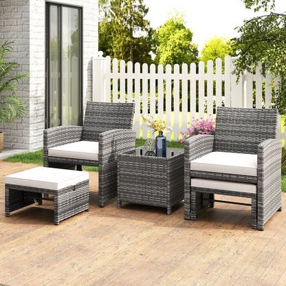 5-Piece Patio Furniture Set, PE Wicker Outdoor Lounge Chairs, 2 Ottomans, White Outdoor Sectionals at Gallery Canada