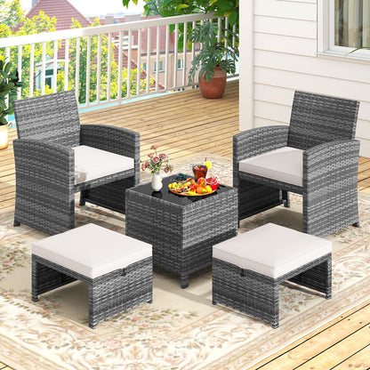 5-Piece Patio Furniture Set, PE Wicker Outdoor Lounge Chairs, 2 Ottomans, White Outdoor Sectionals at Gallery Canada