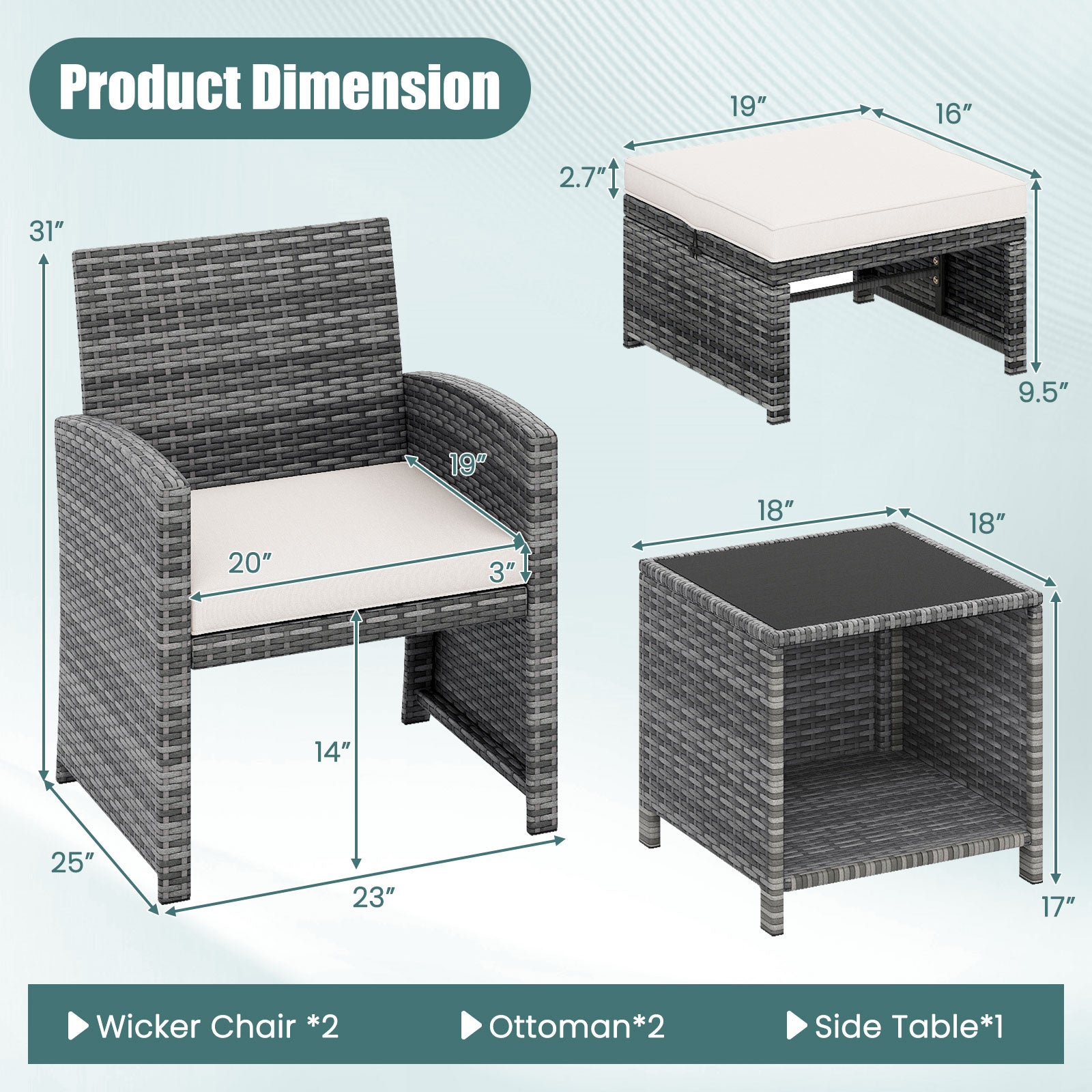 5-Piece Patio Furniture Set, PE Wicker Outdoor Lounge Chairs, 2 Ottomans, White Outdoor Sectionals at Gallery Canada