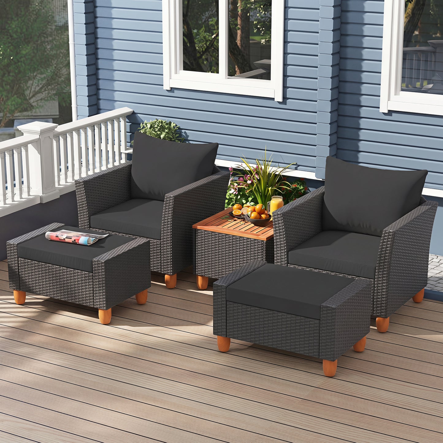 Ensemble de mobilier de patio avec causeuse et fauteuils, noir