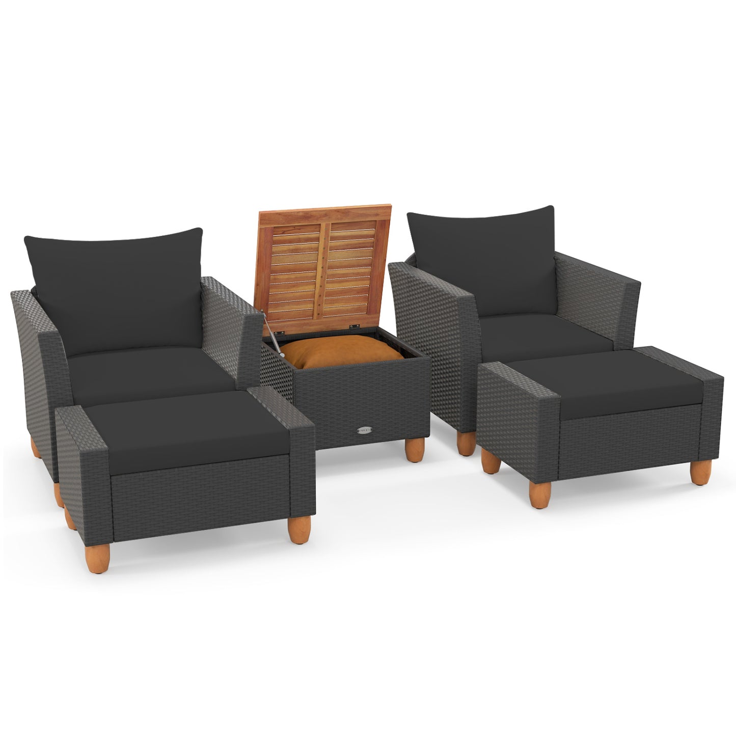 Ensemble de mobilier de patio avec causeuse et fauteuils, noir