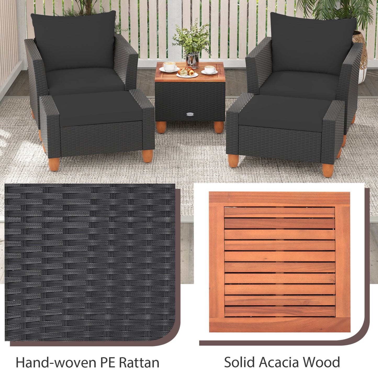 Ensemble de mobilier de patio avec causeuse et fauteuils, noir