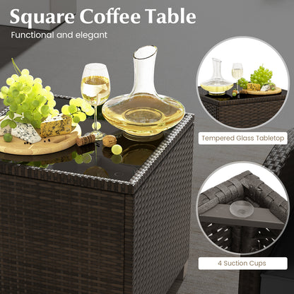 5 Pieces Patio Rattan Furniture with 2 Ottomans and Tempered Glass Coffee Table, Black Patio Conversation Sets at Gallery Canada