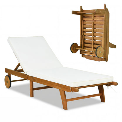 5-Position Adjustable Patio Chaise Lounge with Cushioned Comfort and Wheels, Natural & White Outdoor Chaise Lounges at Gallery Canada