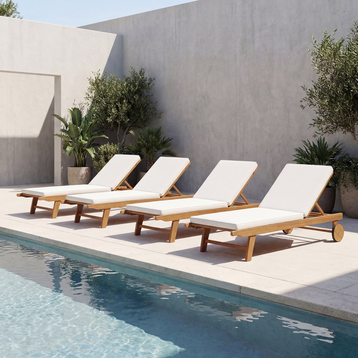 5-Position Adjustable Patio Chaise Lounge with Cushioned Comfort and Wheels, Natural & White Outdoor Chaise Lounges at Gallery Canada