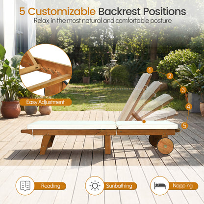 5-Position Adjustable Patio Chaise Lounge with Cushioned Comfort and Wheels, Natural & White Outdoor Chaise Lounges at Gallery Canada