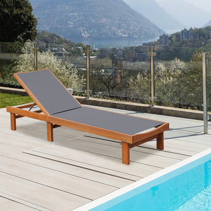 5-Postion Backrest Adjustable Outdoor Wood Chaise Lounge Chair-2, Gray Outdoor Chaise Lounges at Gallery Canada