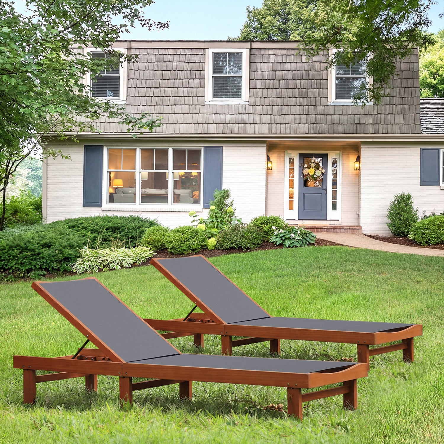 5-Postion Backrest Adjustable Outdoor Wood Chaise Lounge Chair-2, Gray Outdoor Chaise Lounges at Gallery Canada