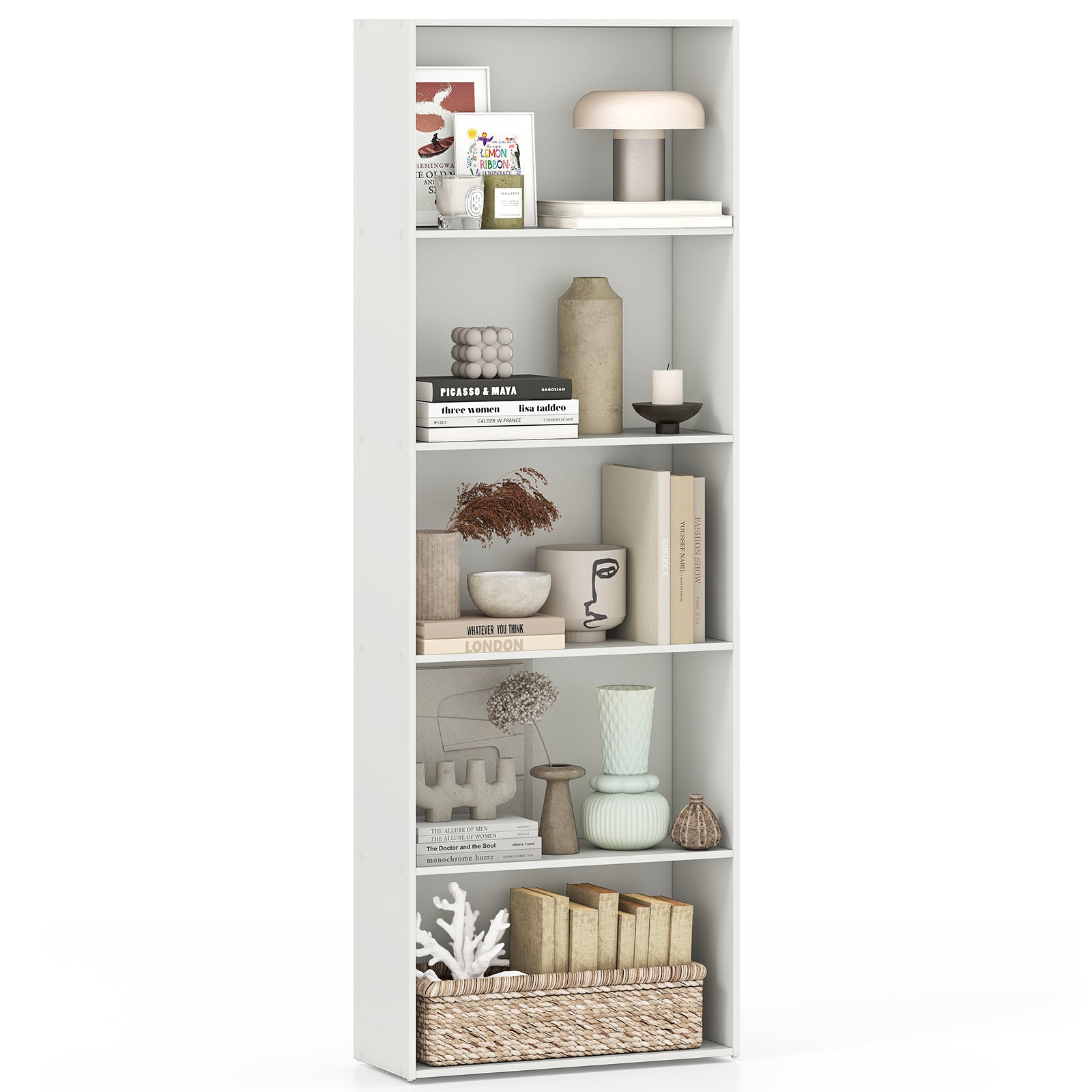 5-Shelf Storage Bookcase Modern Display Cabinet, White Bookcases at Gallery Canada