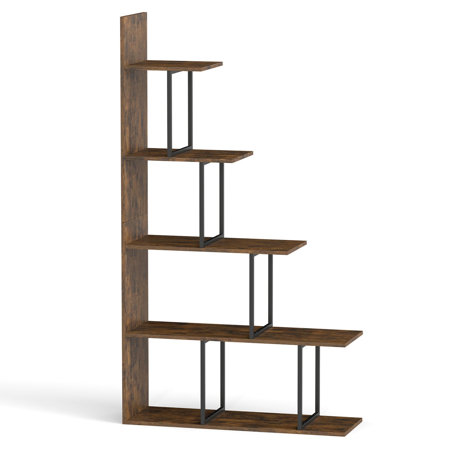 5-Tier 62 Inch Tall Stepped Bookshelf, Rustic Brown Bookcases Rustic Brown at Gallery Canada