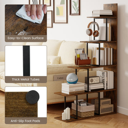 5-Tier 62 Inch Tall Stepped Bookshelf, Rustic Brown Bookcases at Gallery Canada