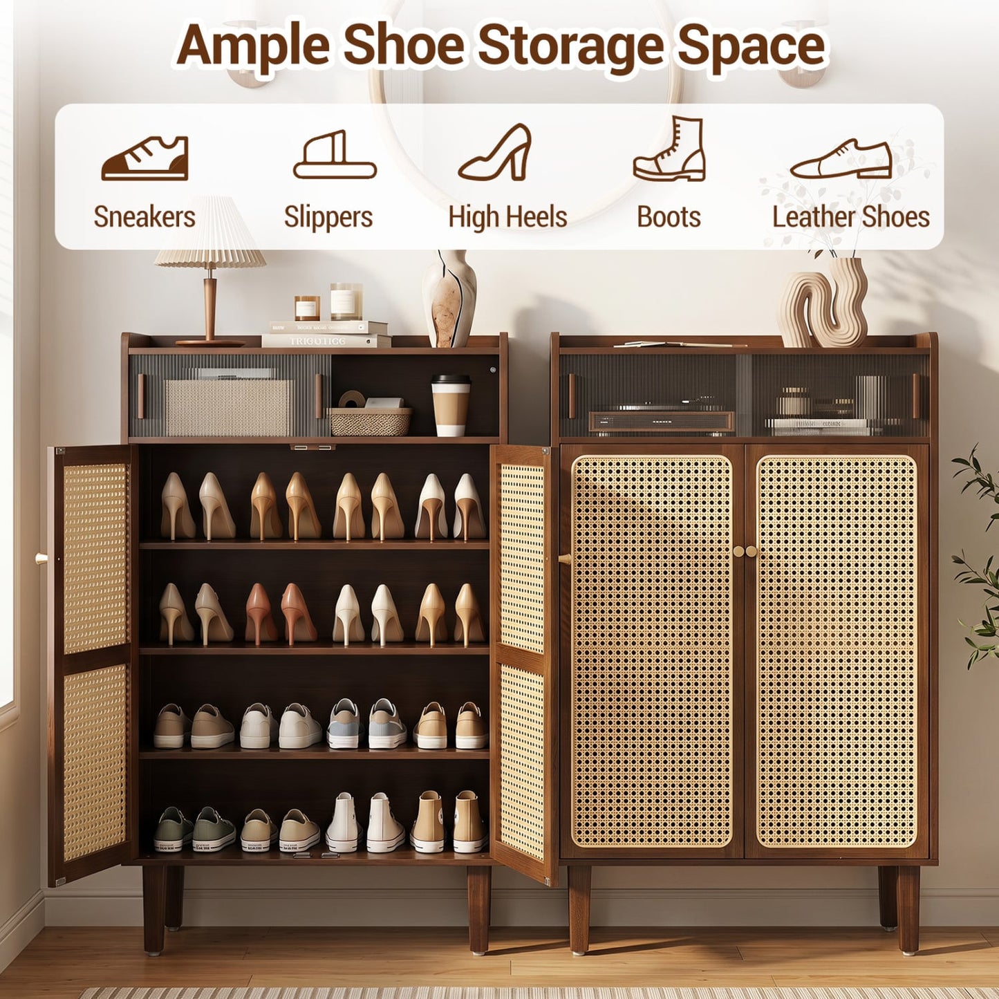 5-Tier Bamboo Shoe Cabinet, Woven Rattan Doors, Walnut Shoe Racks & Storage Benches at Gallery Canada