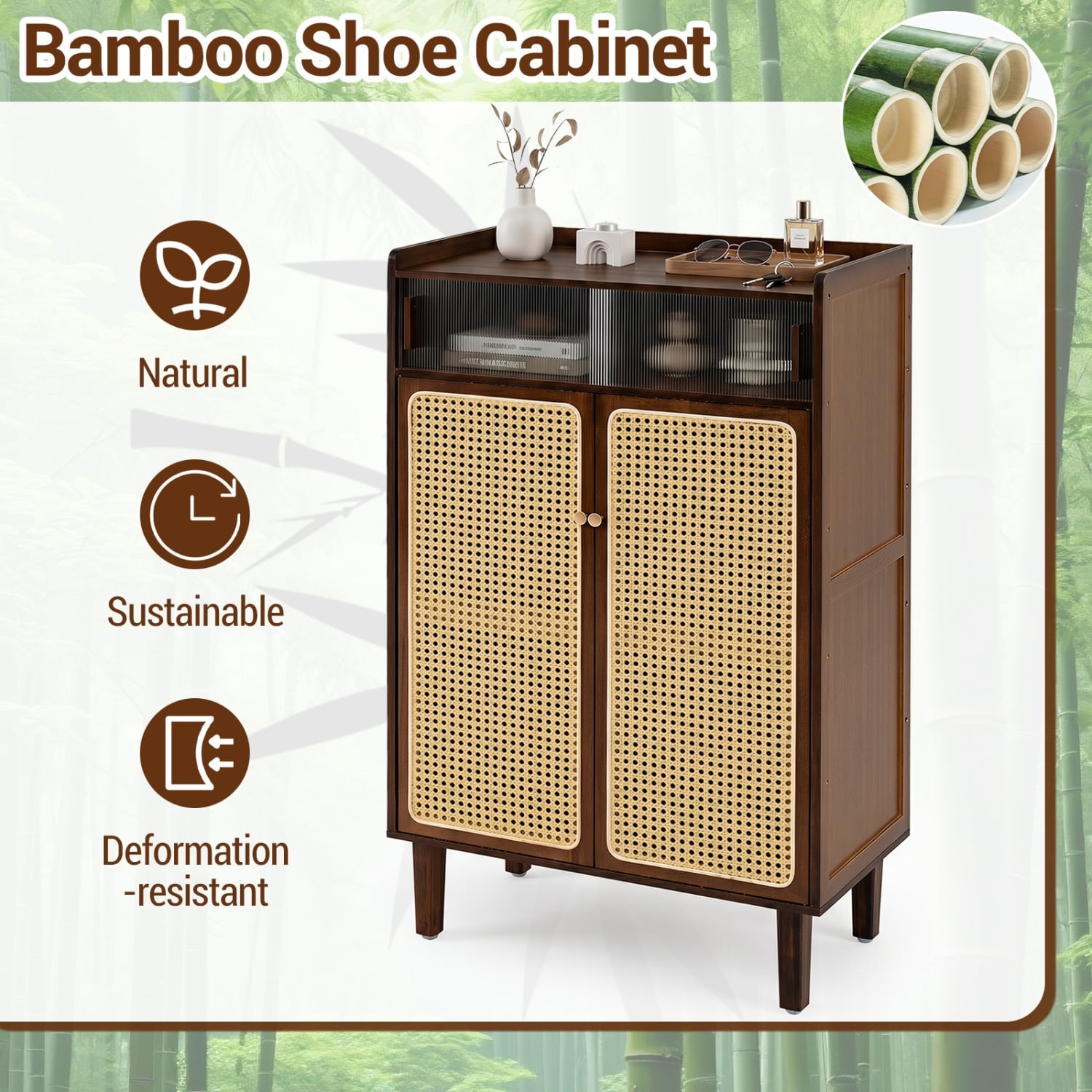 5-Tier Bamboo Shoe Cabinet, Woven Rattan Doors, Walnut Shoe Racks & Storage Benches at Gallery Canada