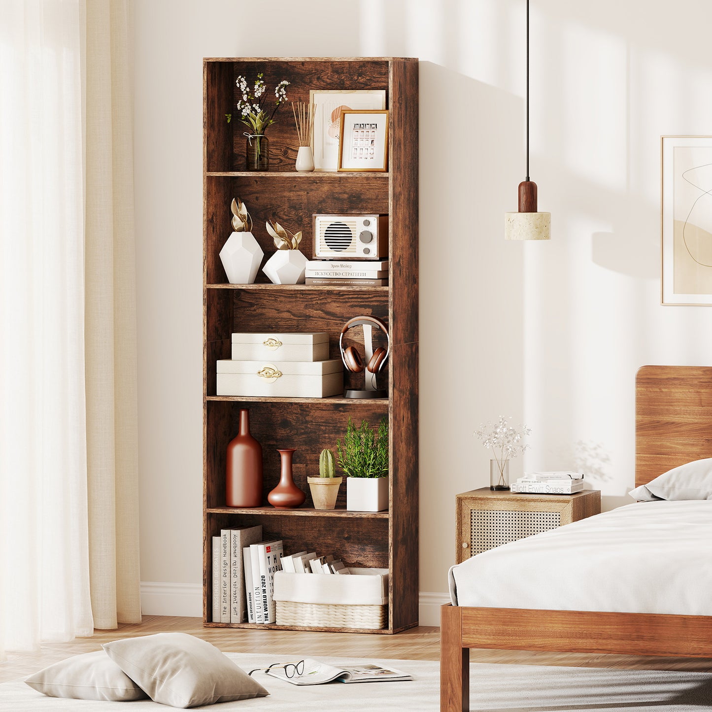 5-Tier Bookshelf Open Bookcase Freestanding Display Shelf Storage Organizer, Rustic Brown Bookcases at Gallery Canada