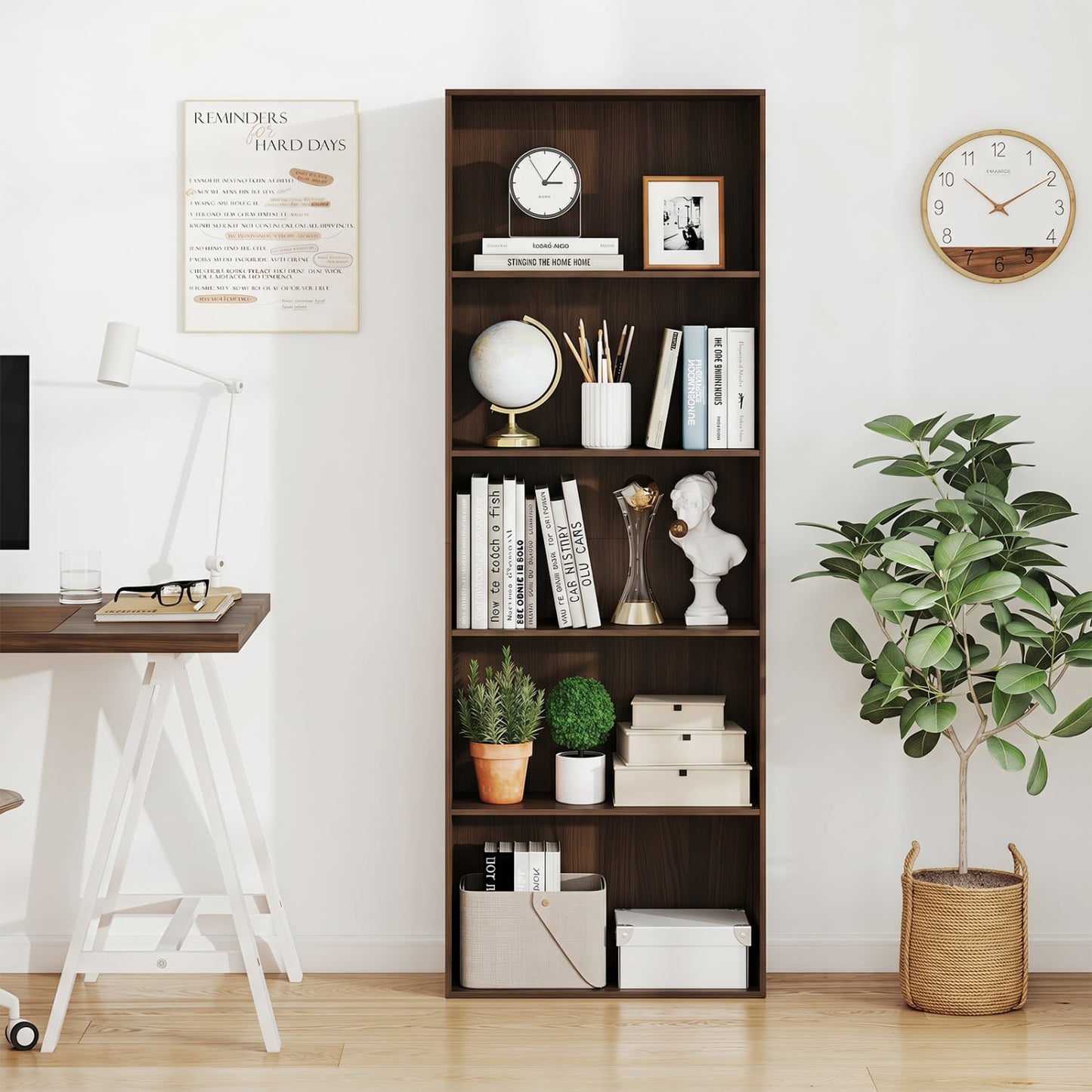 5-Tier Bookshelf Open Bookcase, Dark Walnut Bookcases at Gallery Canada
