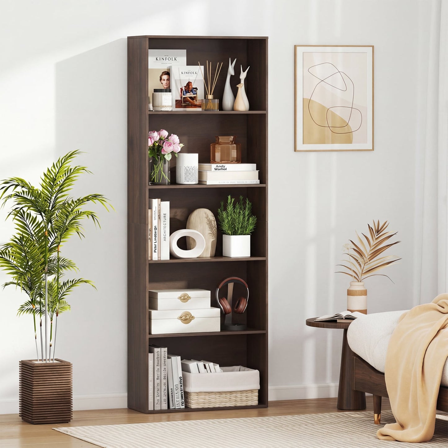 5-Tier Bookshelf Open Bookcase, Dark Walnut Bookcases at Gallery Canada