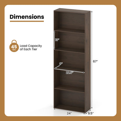 5-Tier Bookshelf Open Bookcase, Dark Walnut Bookcases at Gallery Canada