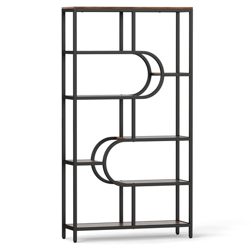5-Tier Tall Bookcase, U Shape, Rustic Brown