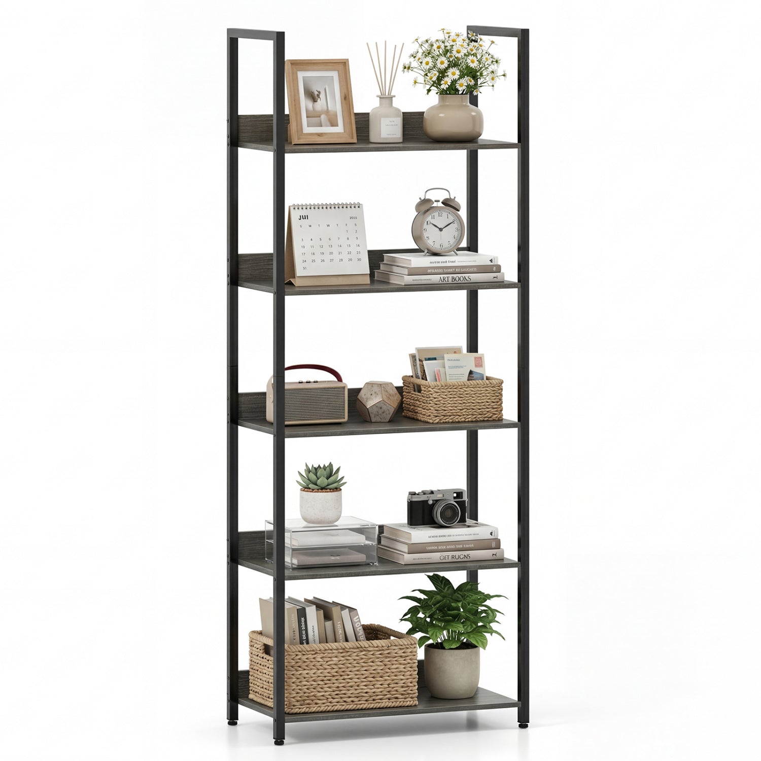 5-Tier Wooden Bookcase with Back Panels, Oak Bookcases at Gallery Canada