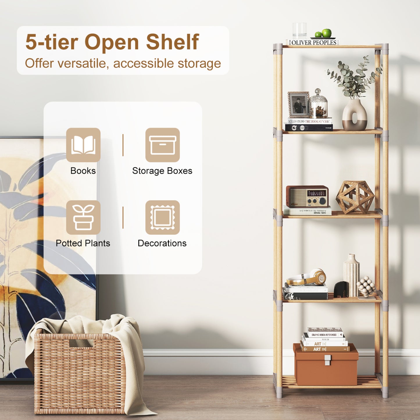 5-Tier Bookshelf With Open Shelves, Home Office And Bathroom Bookcases at Gallery Canada