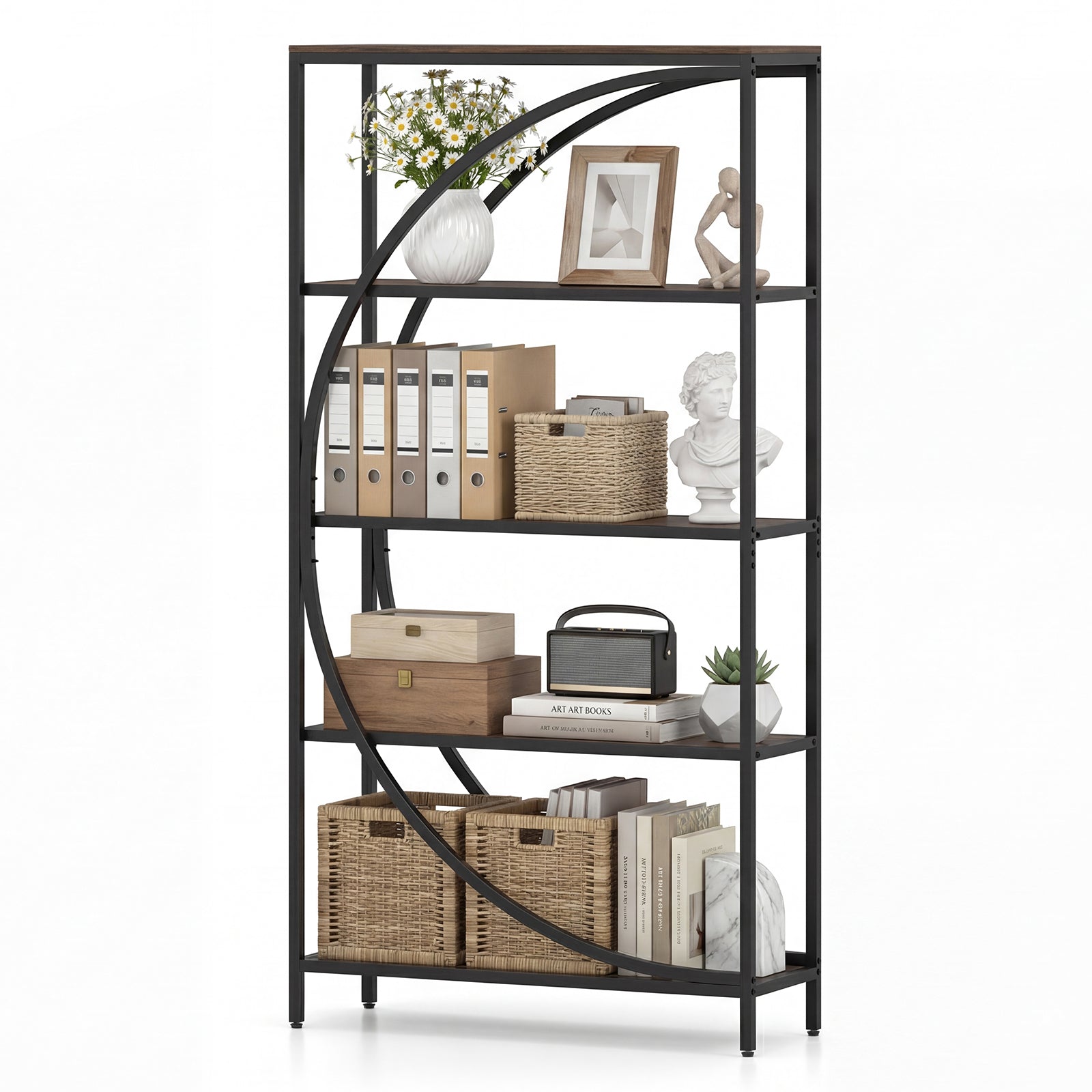 5-Tier Half-Moon Bookshelf, Living Room, Home Office, Rustic Brown Bookcases Rustic Brown at Gallery Canada
