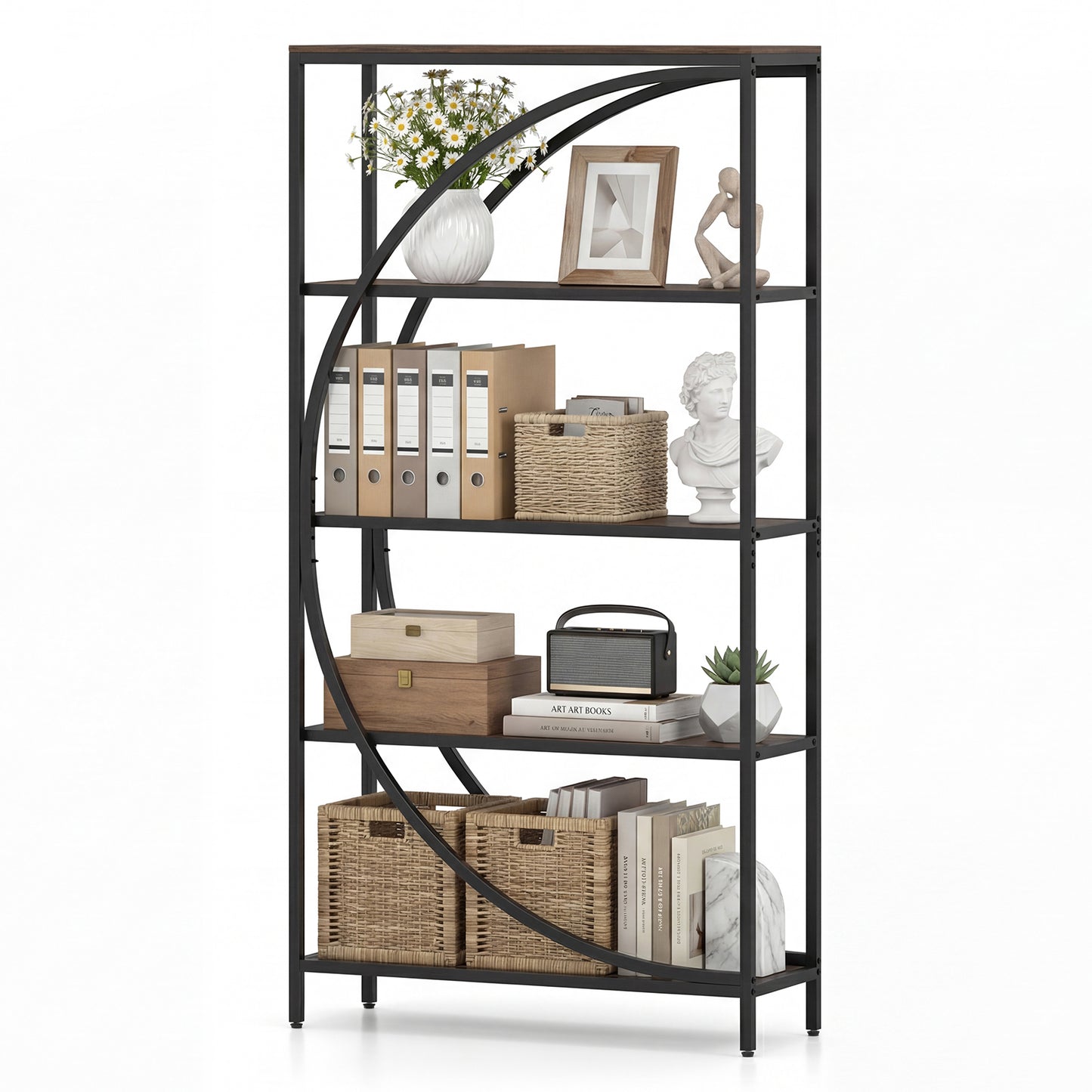 5-Tier Half-Moon Bookshelf, Living Room, Home Office, Rustic Brown Bookcases Rustic Brown at Gallery Canada