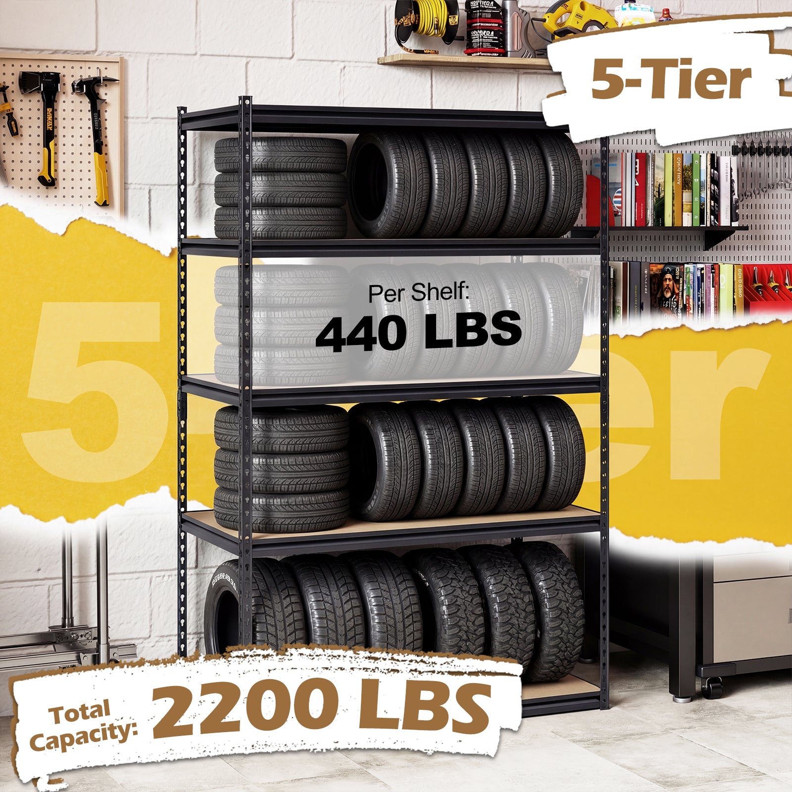 5-Tier Garage Shelving Unit, 2200 LBS Heavy Duty, Adjustable Utility Rack, Set of 4 Garages at Gallery Canada