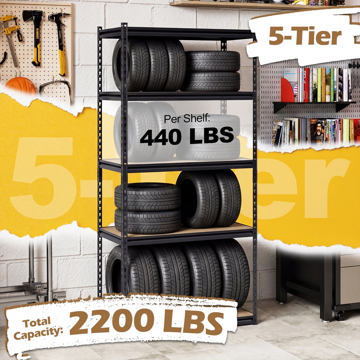 5-Tier Garage Shelving Unit, 2200 LBS, Adjustable Metal Storage Rack, Set of 2 Garages at Gallery Canada