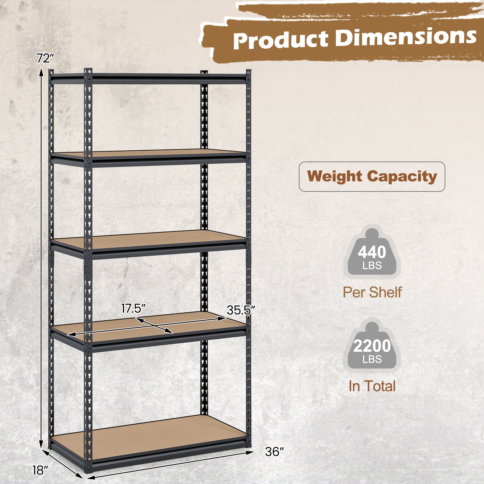 5-Tier Garage Shelving Unit, 2200 LBS Metal Storage Shelves, Adjustable Utility Rack Garages at Gallery Canada